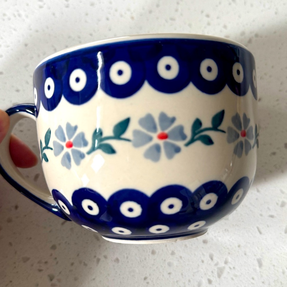 New! Polish Pottery 🇵🇱 Collection in Blue Floral Mug RARE & LIMITED EDITION